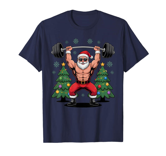 Muscular Santa Weightlifting Funny Christmas Holiday Outfit T-Shirt