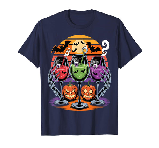 Glasses of Wine Halloween Costume Funny Spooky Tee T-Shirt