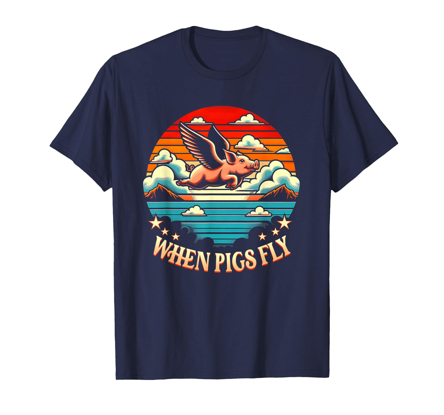 Vintage Sunset When Pig Fly 1600s Funny Saying Humorous T-Shirt