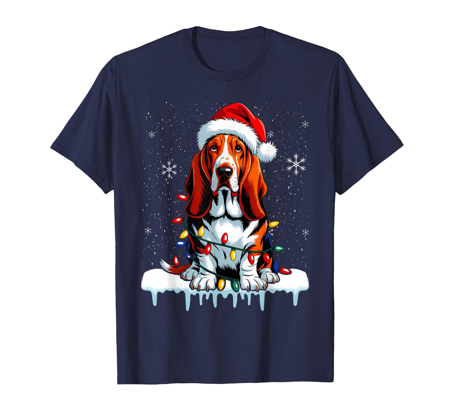 Pet Animal Basset Hound Dog Lover Santa hat Christmas Lights T-Shirt