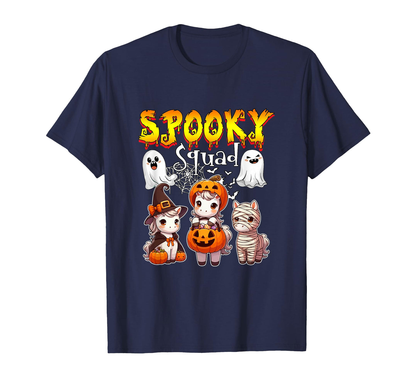 Spooky Halloween Squad Three Cute Horses Cosplay Witch T-Shirt