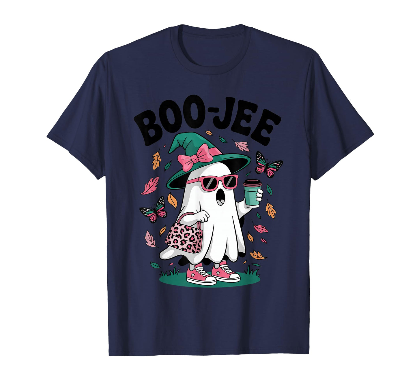 Ghost Boujee Witch Hat Coffee Halloween Leopard Print Girls T-Shirt