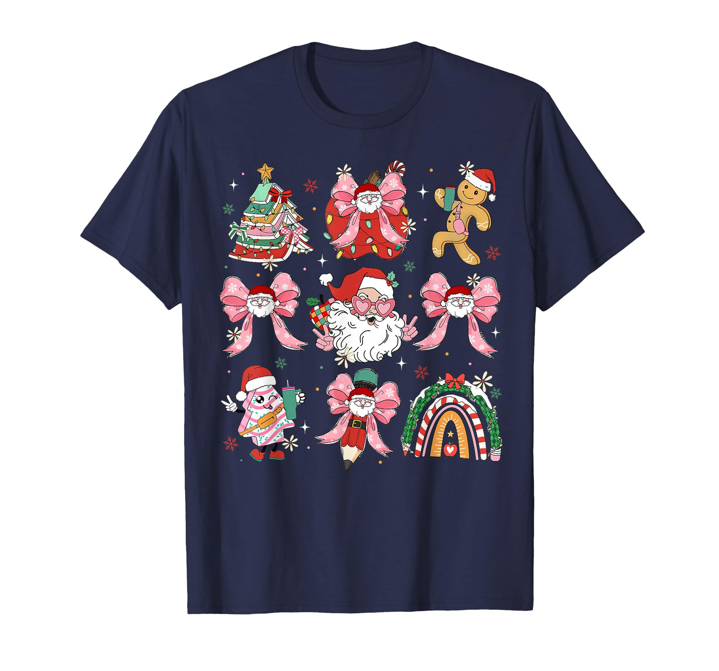 Merry Christmas Santa Teacher Girls Coquette Bow Pencil T-Shirt