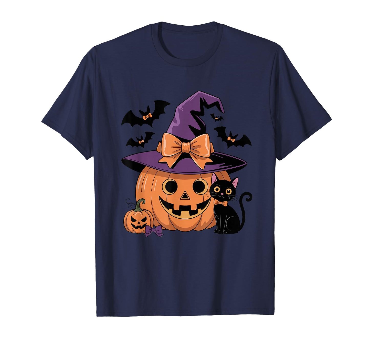 Fall Season Pumpkin Witch Hat Bow Halloween T-Shirt