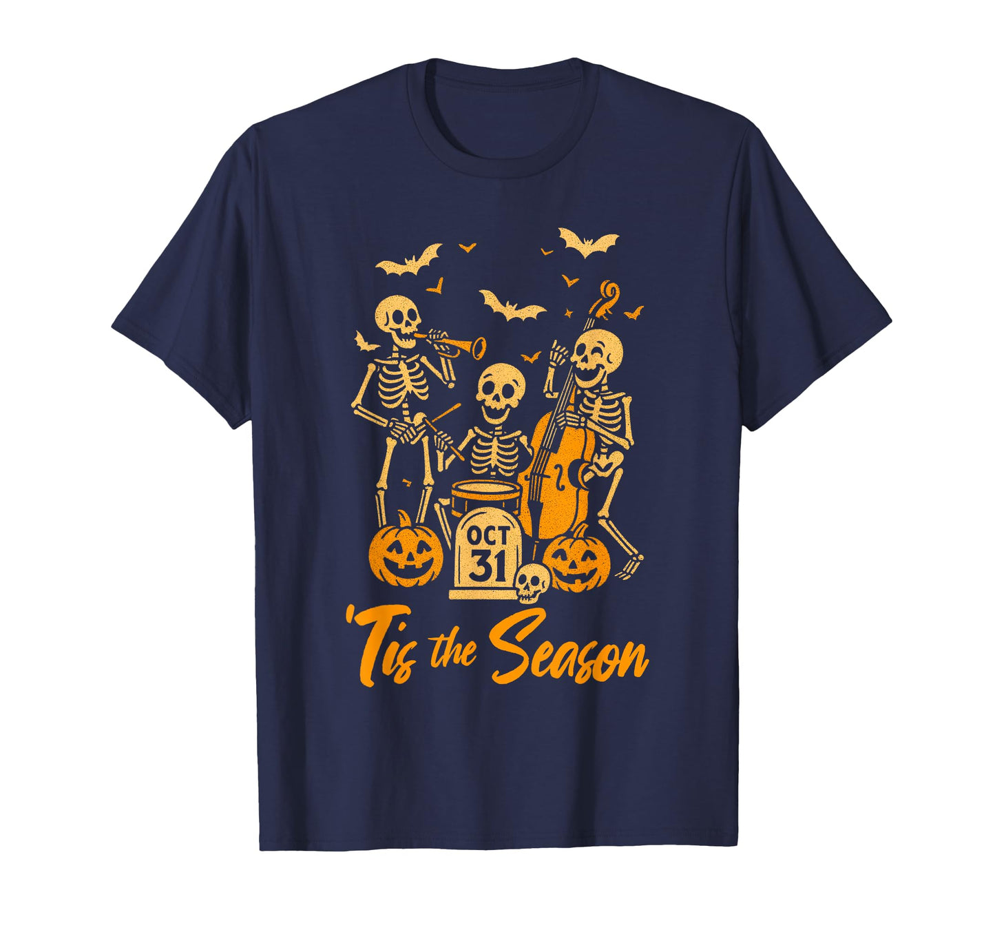 Halloween Vibes Spooky Skeleton Music Band 'Tis The Season T-Shirt