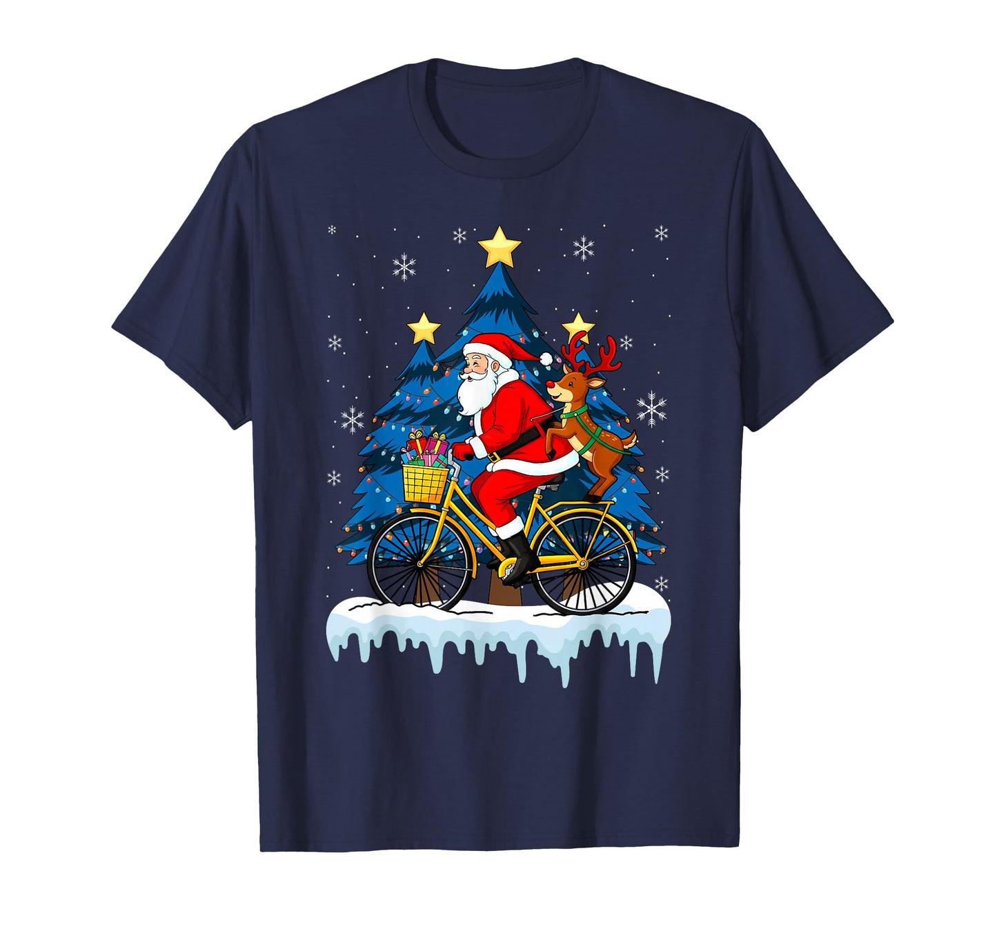Santa Carrying Reindeer On Bicycle Christmas Cyclist Lover T-Shirt
