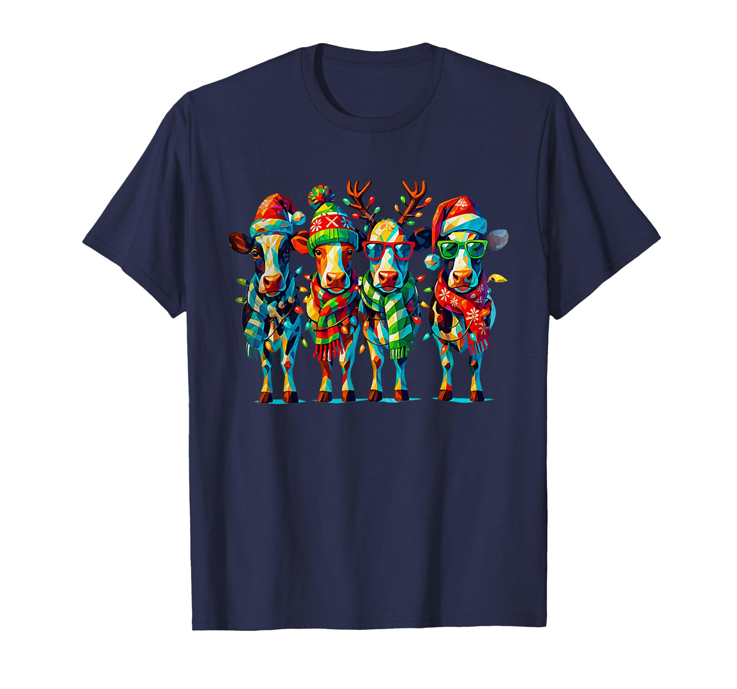 Funny Cow Christmas Lights Western Xmas Santa Farm Animal T-Shirt