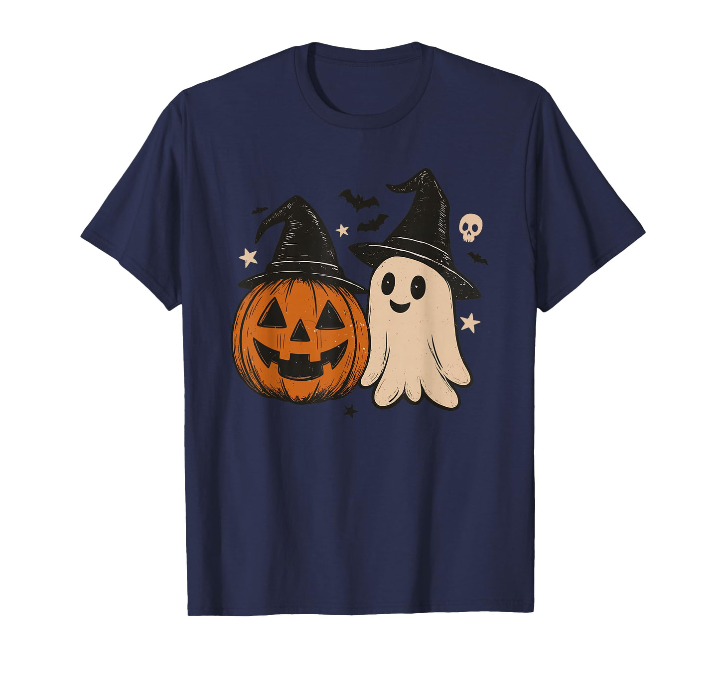 Retro Spooky Ghost Pumpkin Witch Hat Halloween Clothing T-Shirt