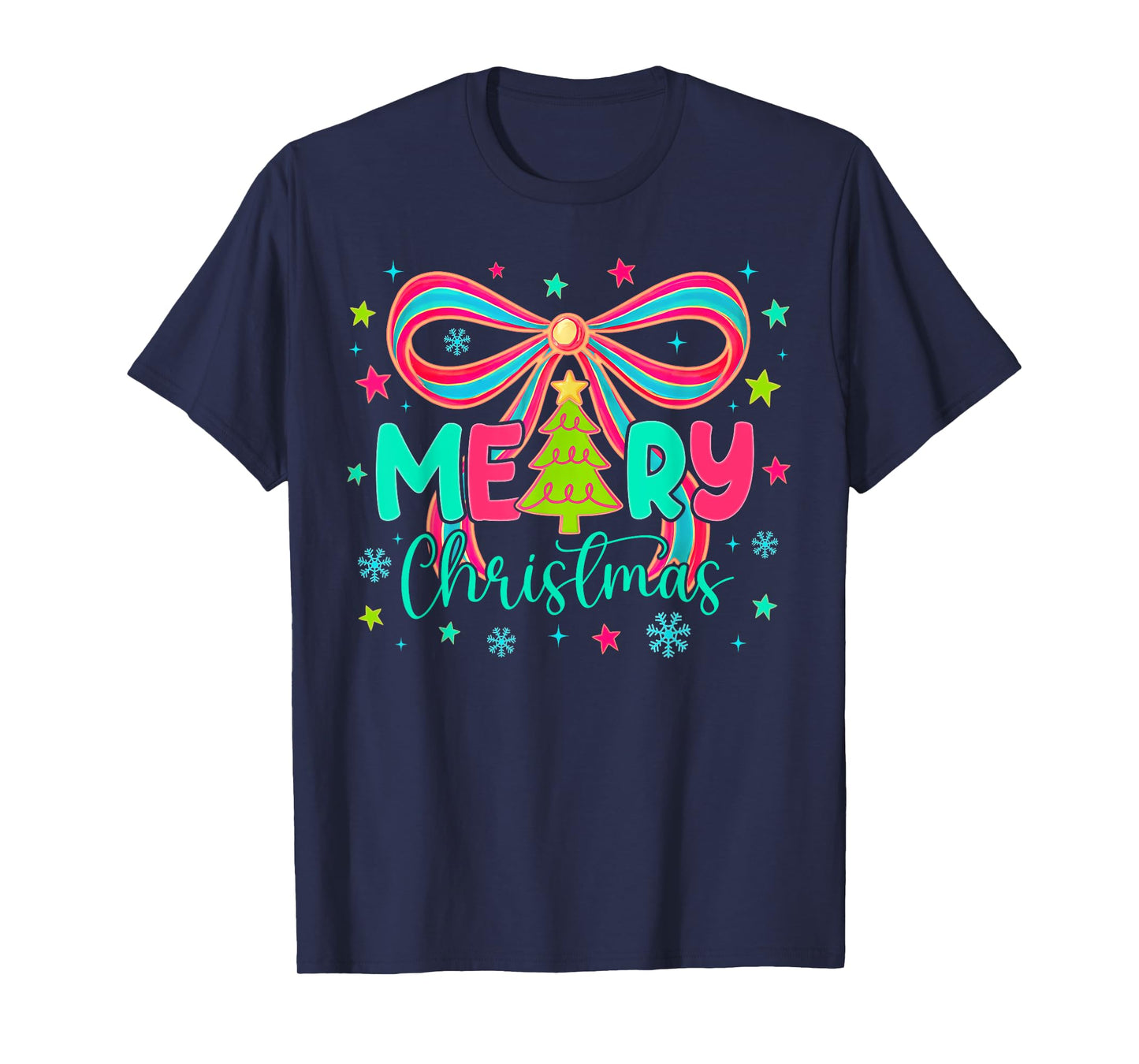 Coquette Christmas Tree Preppy Christmas Bow Merry Christmas T-Shirt