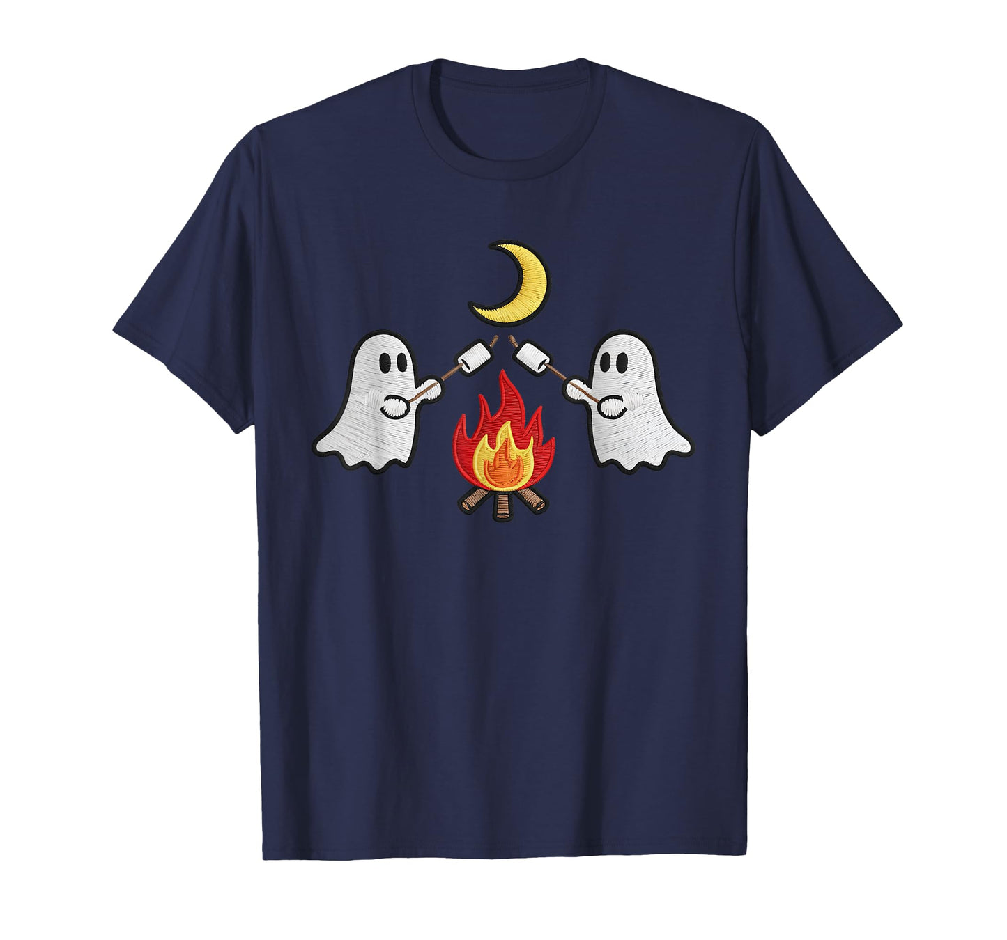 Cute Ghosts Camping Campfire Embroidered Halloween Kids Boys T-Shirt