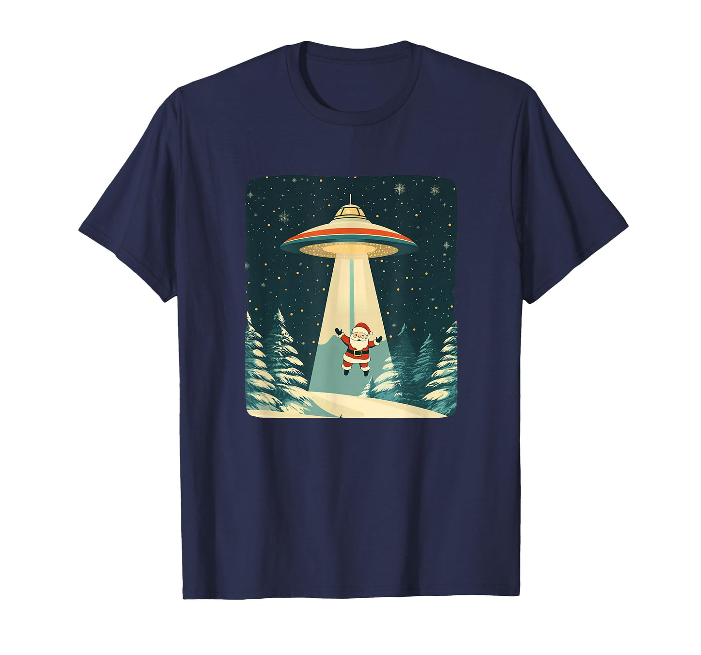 UFO Beams Up Santa Claus for a Fun Christmas Journey T-Shirt