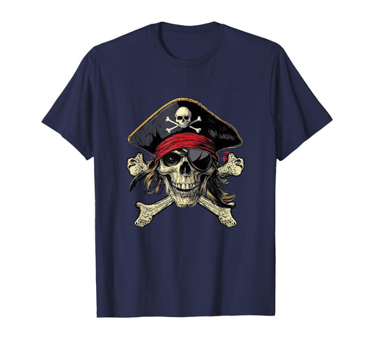 Pirate Skull Crossbones Halloween Costume Buccaneer Men Boy T-Shirt