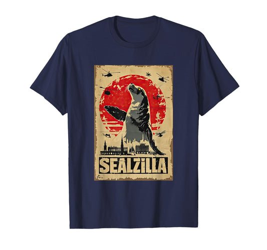 Sealzilla Vintage Monster Berlin Skyline Japanese Art Seal T-Shirt