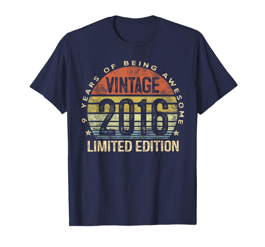 Vintage 2016 Limited Edition 9-Year-Old Gifts 9th Birthday T-Shirt