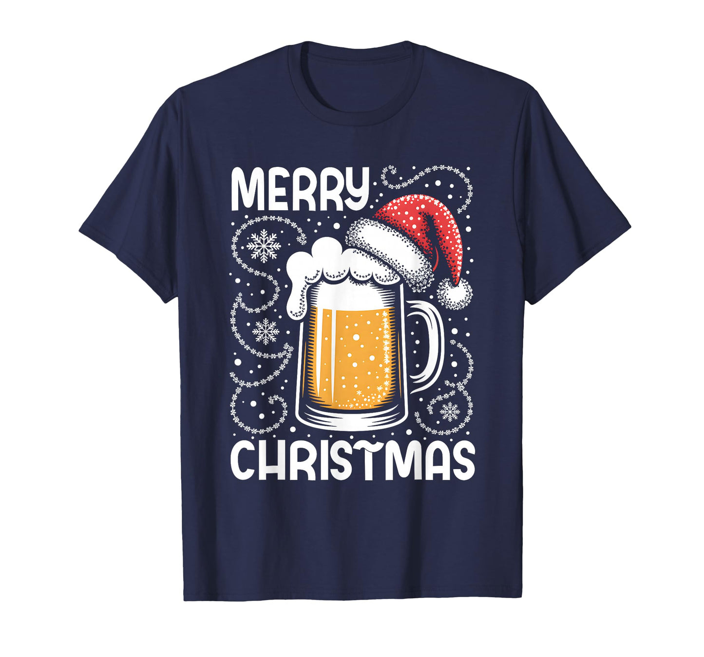 Funny Christmas Pajama Outfit Men Women Beer Mug Santa Hat T-Shirt
