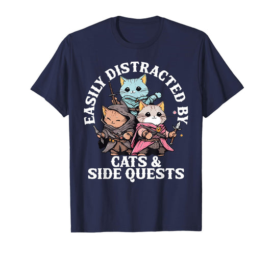 Cats Side Quest Distracted Tabletop Funny Men Women Kids Dad T-Shirt