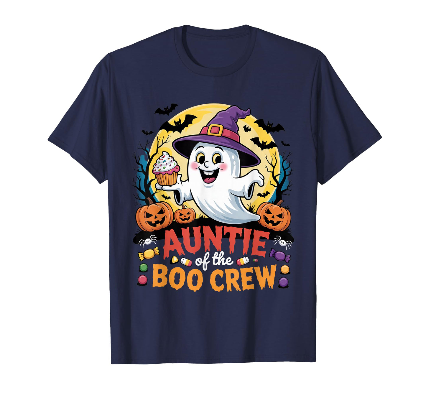 Auntie of The Boo Crew Ghost Halloween Outfit Candy Pumpkin T-Shirt