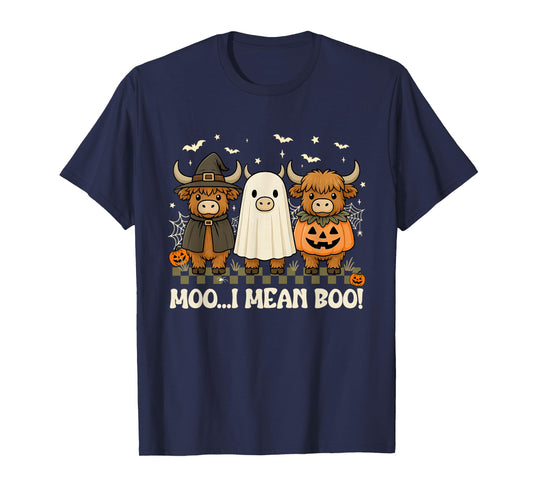 Cow Ghost Witch Pumpkin Moo I Mean Boo Halloween Funny T-Shirt