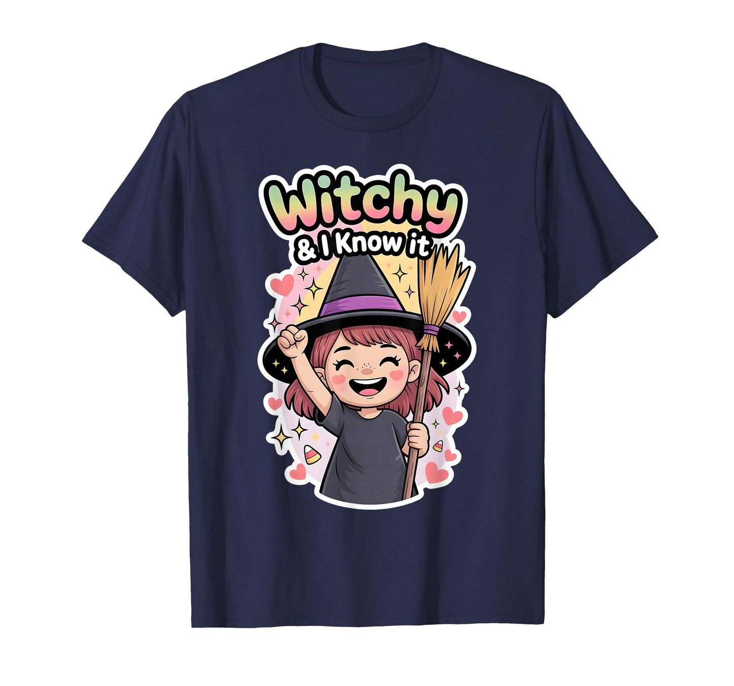Witchy and I Know It Cute Halloween Witch Kids Costume T-Shirt