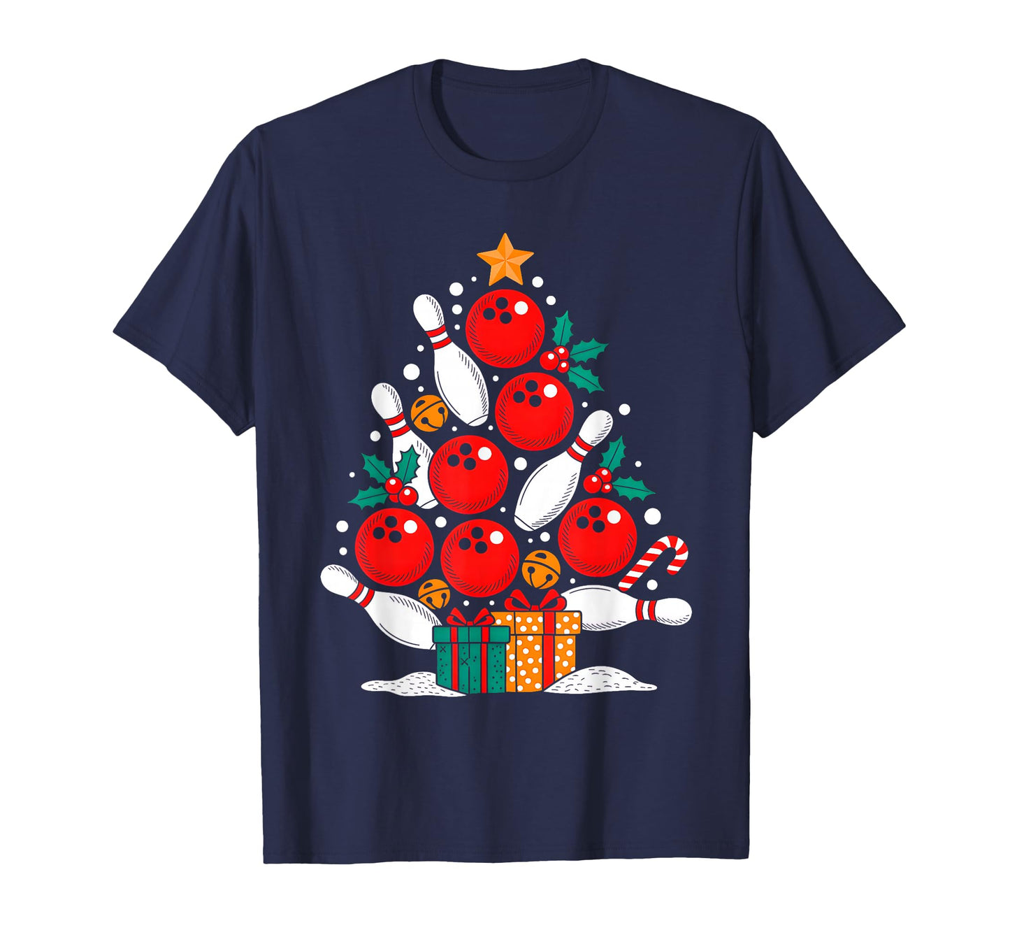 Funny Bowling Christmas Tree Lights Xmas Vibes Bowling Lover T-Shirt