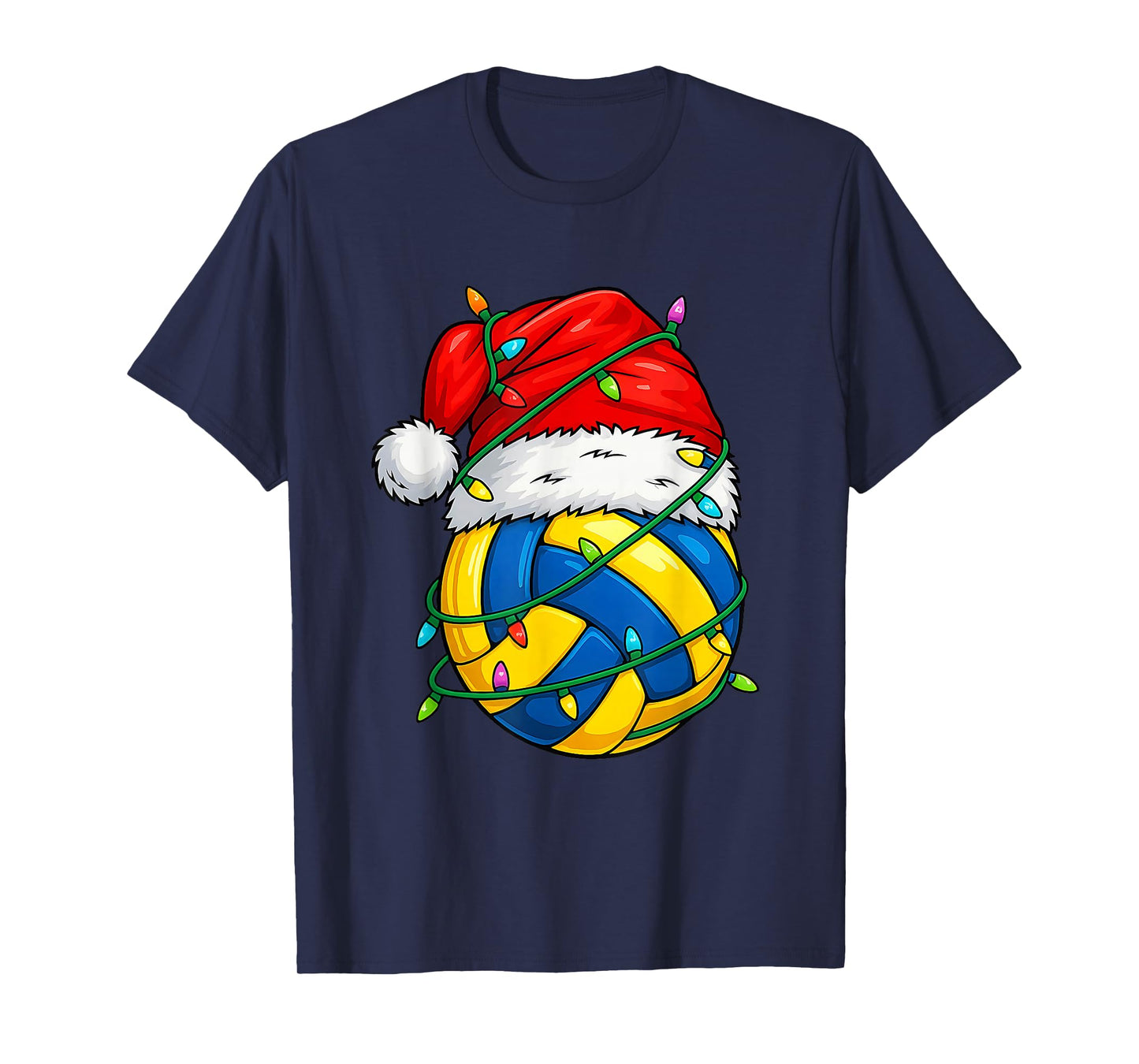 Christmas Volleyball Santa Hat Lights Colorful Funny Player T-Shirt