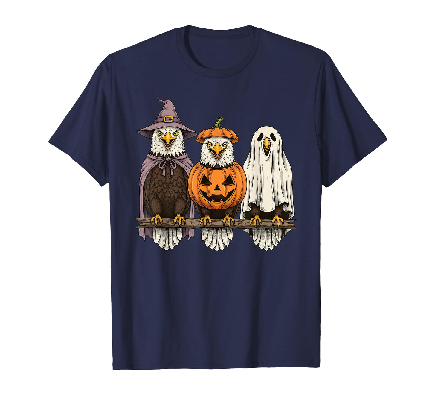Spooky Ghost Bald Eagle Lover Pumpkin Halloween T-Shirt