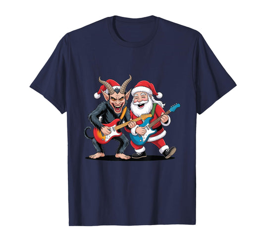 Evil Krampus Santa Claus Christmas Guitar Electric Rock T-Shirt