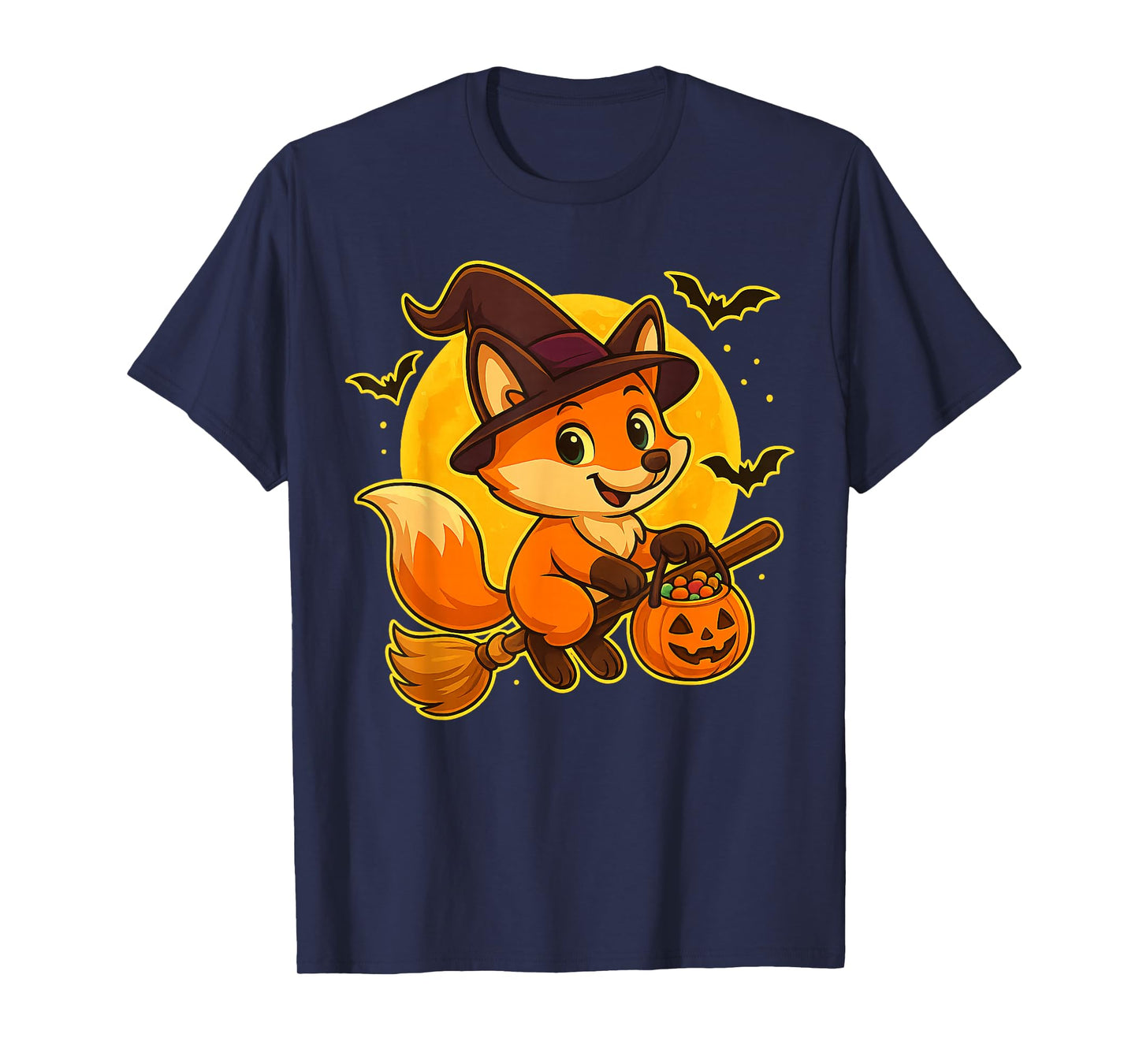 Cute Fox Witch Pumpkin Halloween Costume Boys Girls T-Shirt