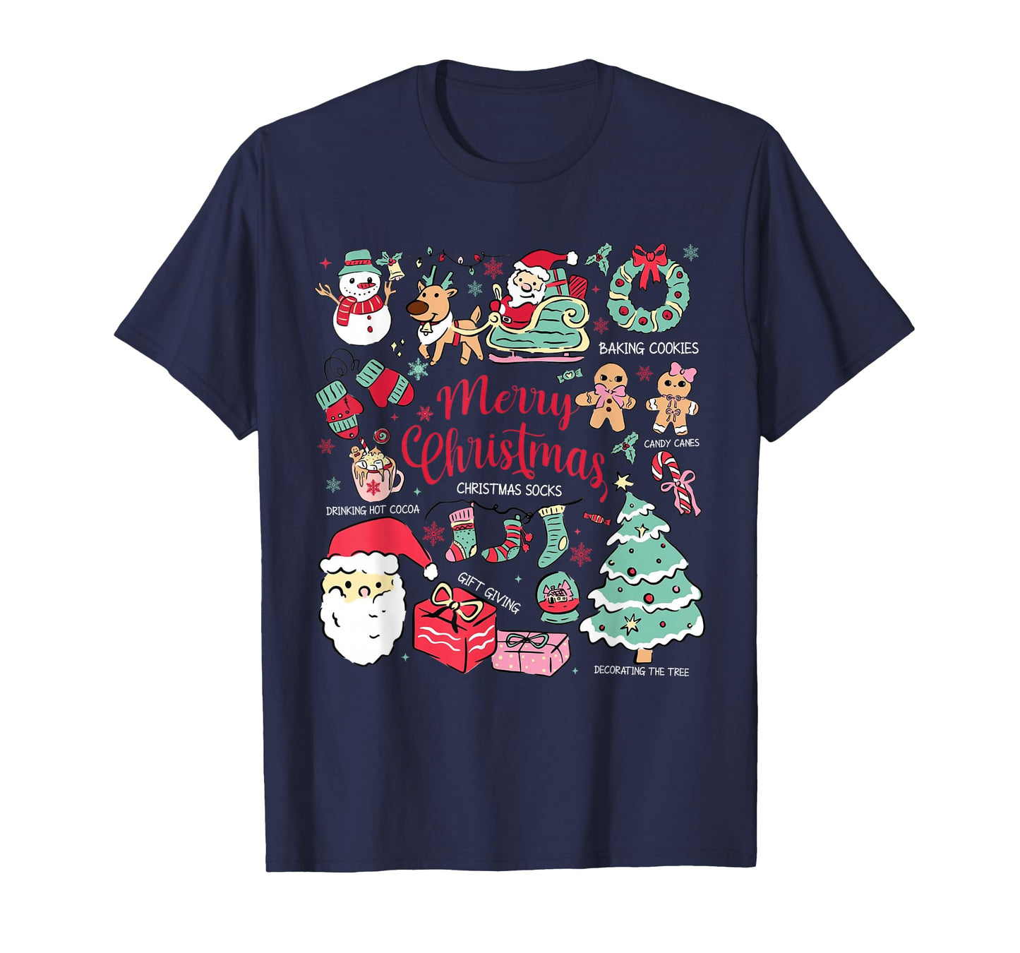 Cute Coquette Bow Christmas Santa Snowman Vintage Merry Xmas T-Shirt