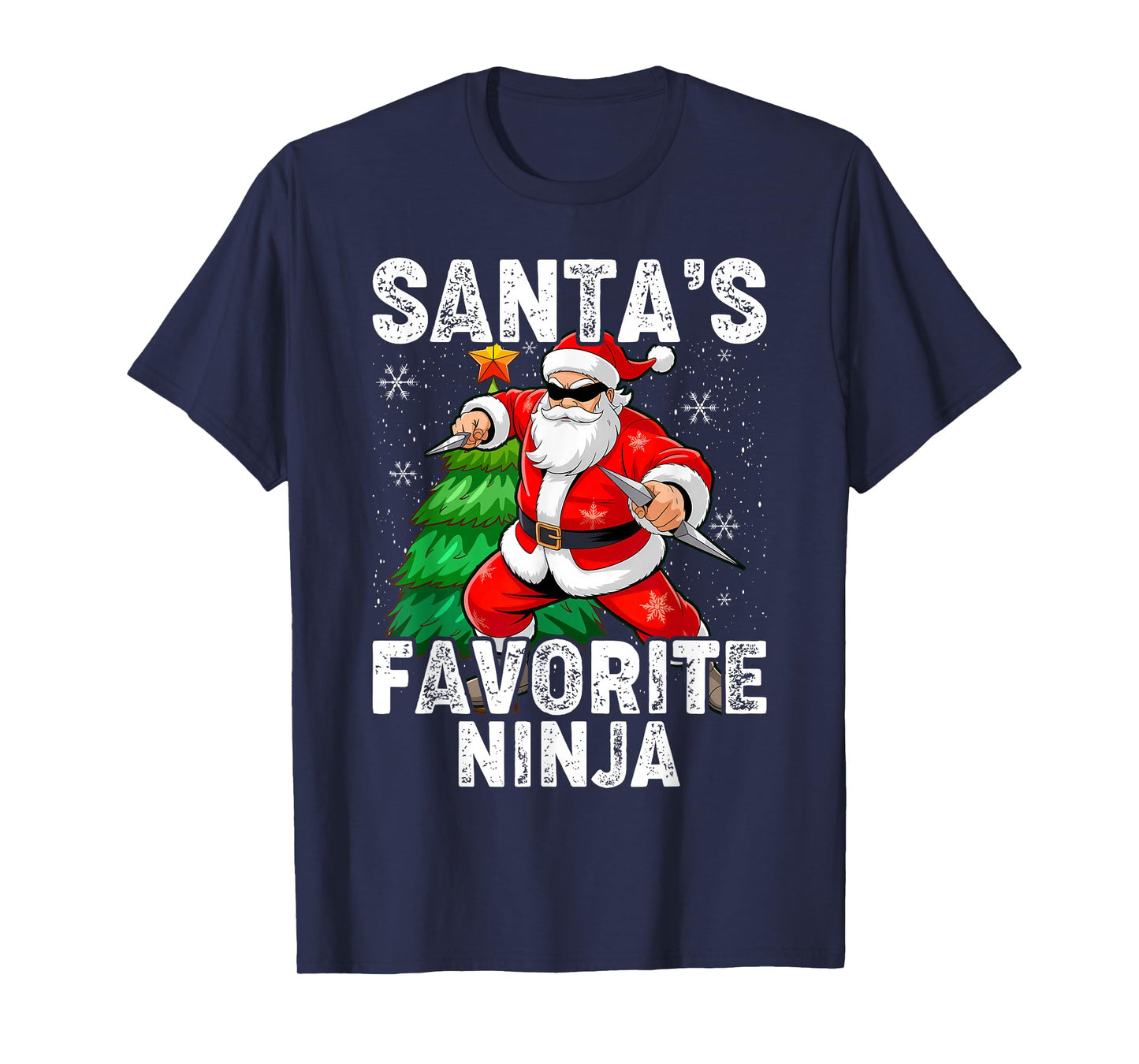 Santa's Favorite Ninja Christmas Hat Funny Xmas T-Shirt