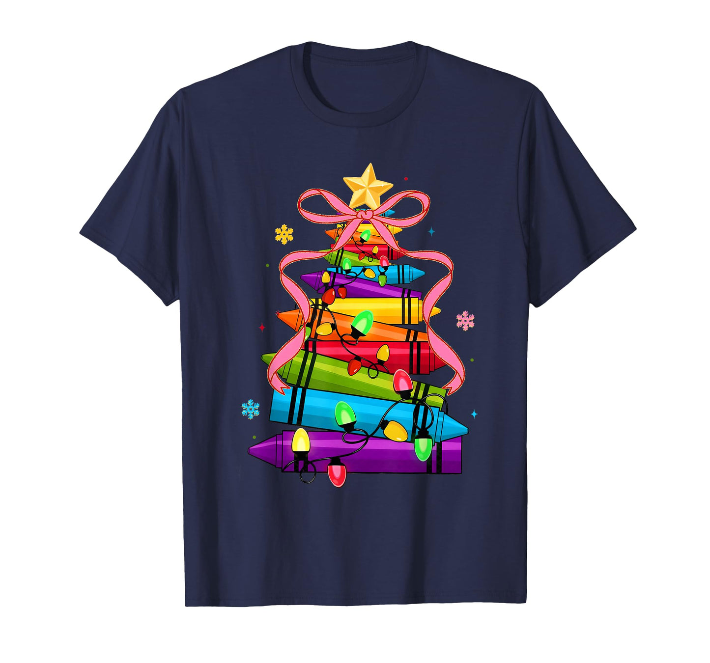 School Xmas Crayon Christmas Tree Lights Teacher Student T-Shirt