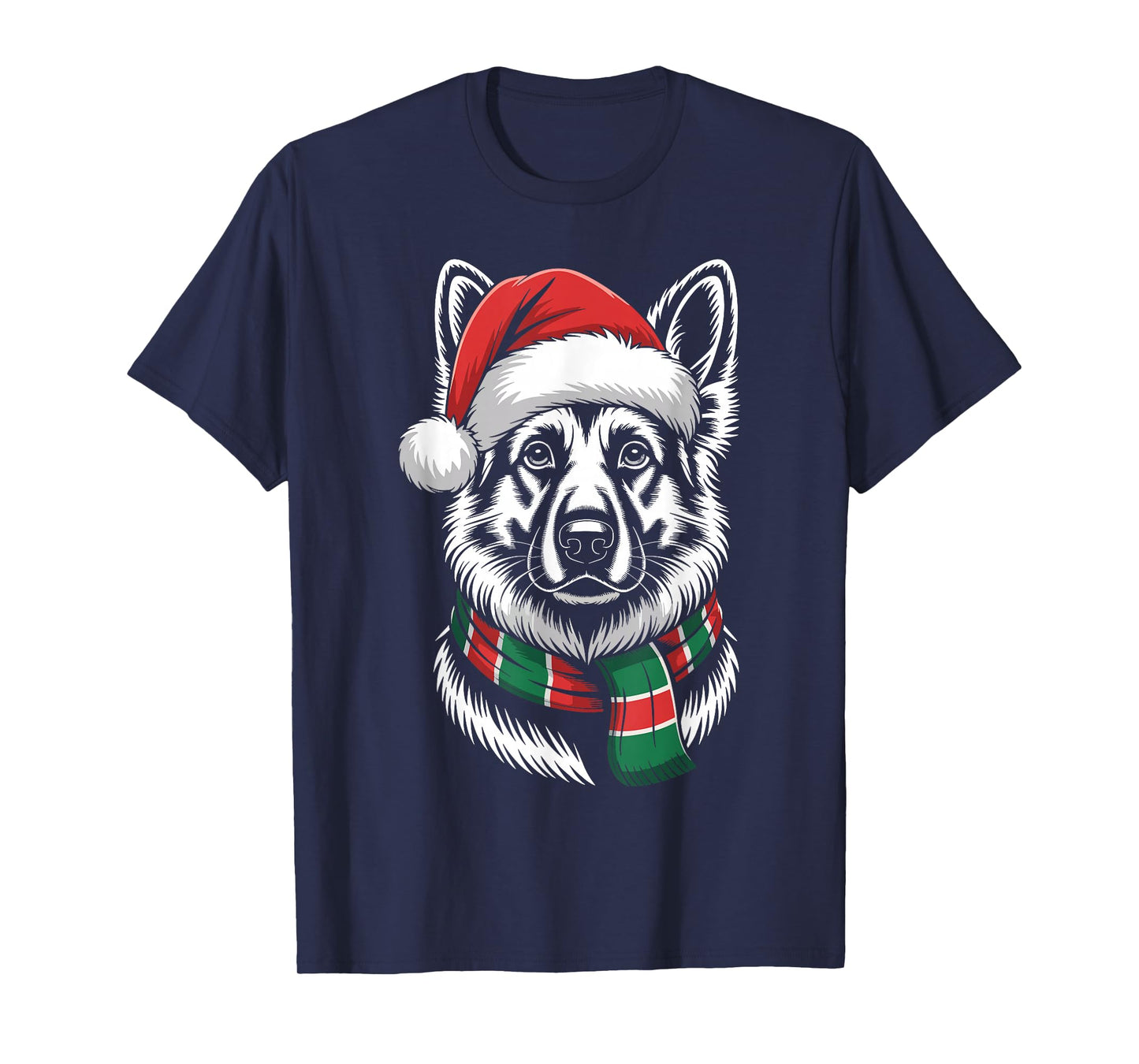 German Shepherd Dog Xmas Santa Hat Scarf Christmas Costume T-Shirt