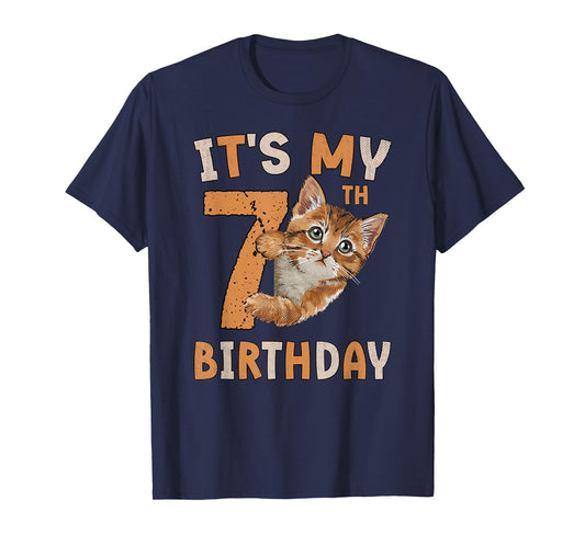 It's My 7th Birthday Cat Lover 7 Years Old Birthday Vintage T-Shirt