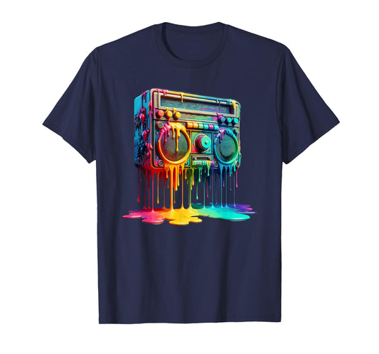 Dripping Paint Boombox Old School 80s Music Hip Hop T-Shirt
