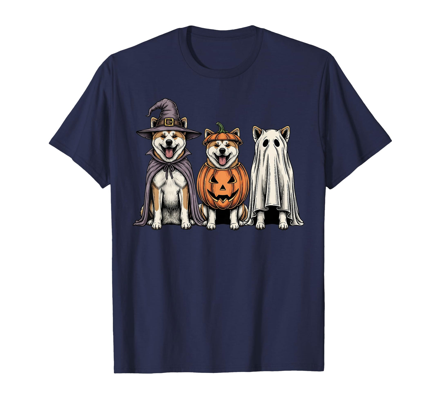 Spooky Ghost Akita Inu Pumpkin Halloween Dog Lover T-Shirt