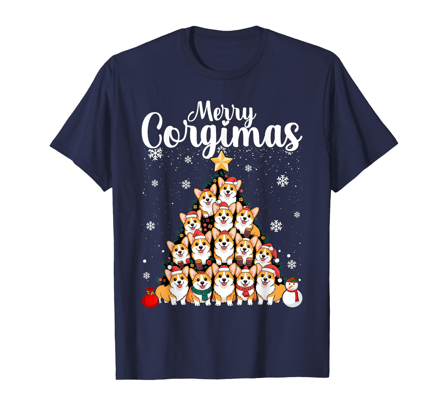 Corgimas Dog Christmas Corgi Santa Hats Xmas Tree Lights T-Shirt