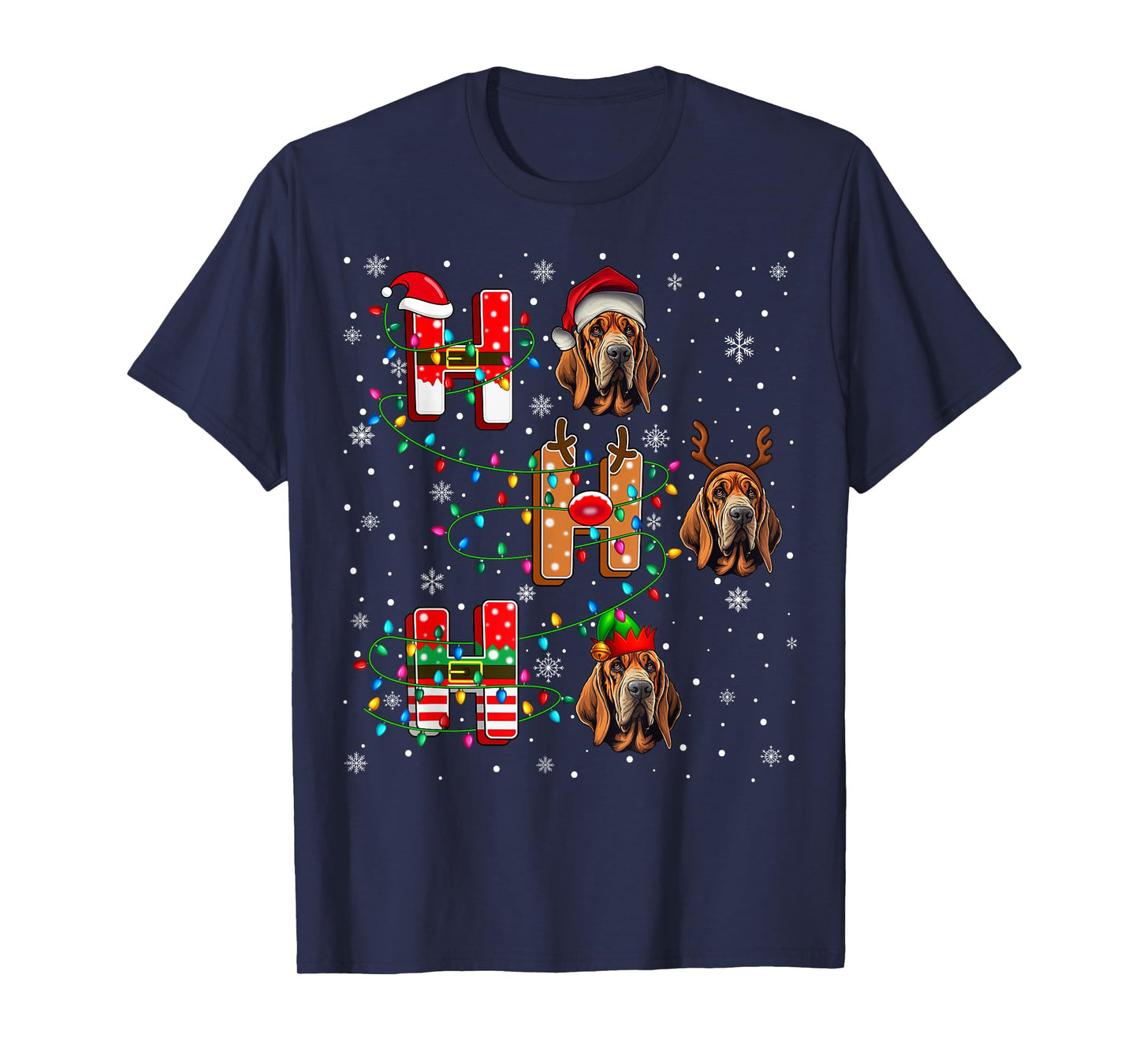 Ho Ho Ho Santa Reindeer Hat Elf Matching Bloodhound Dog Xmas T-Shirt