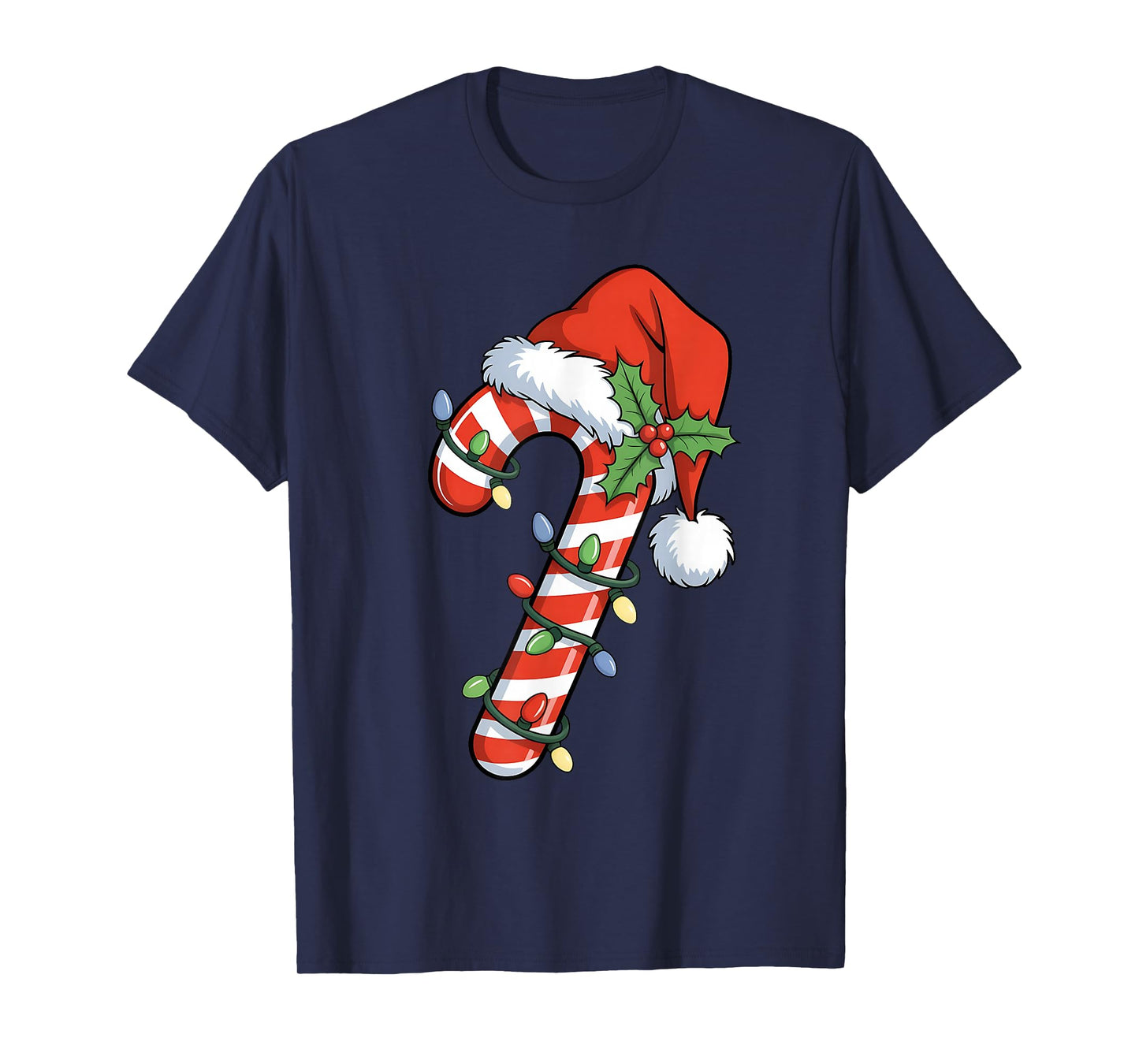 Christmas Light Candy Cane Santa Xmas Kids Toddler Women Men T-Shirt