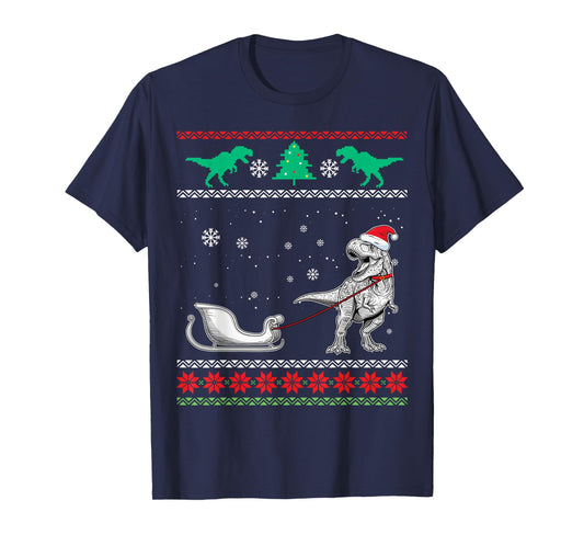 Dinosaur Sleigh Merry Christmas Ugly Christmas Raptor T-Shirt
