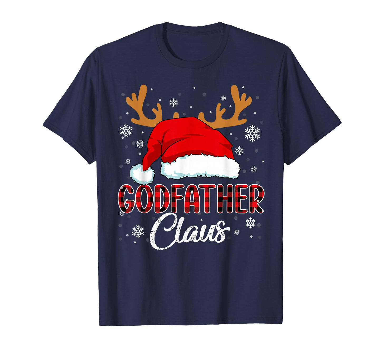 Godfather Claus Santa Christmas Red Plaid Matching Family T-Shirt