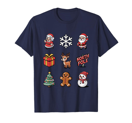 Cute Santa Reindeer North Pole Gingerbread Snowman T-Shirt