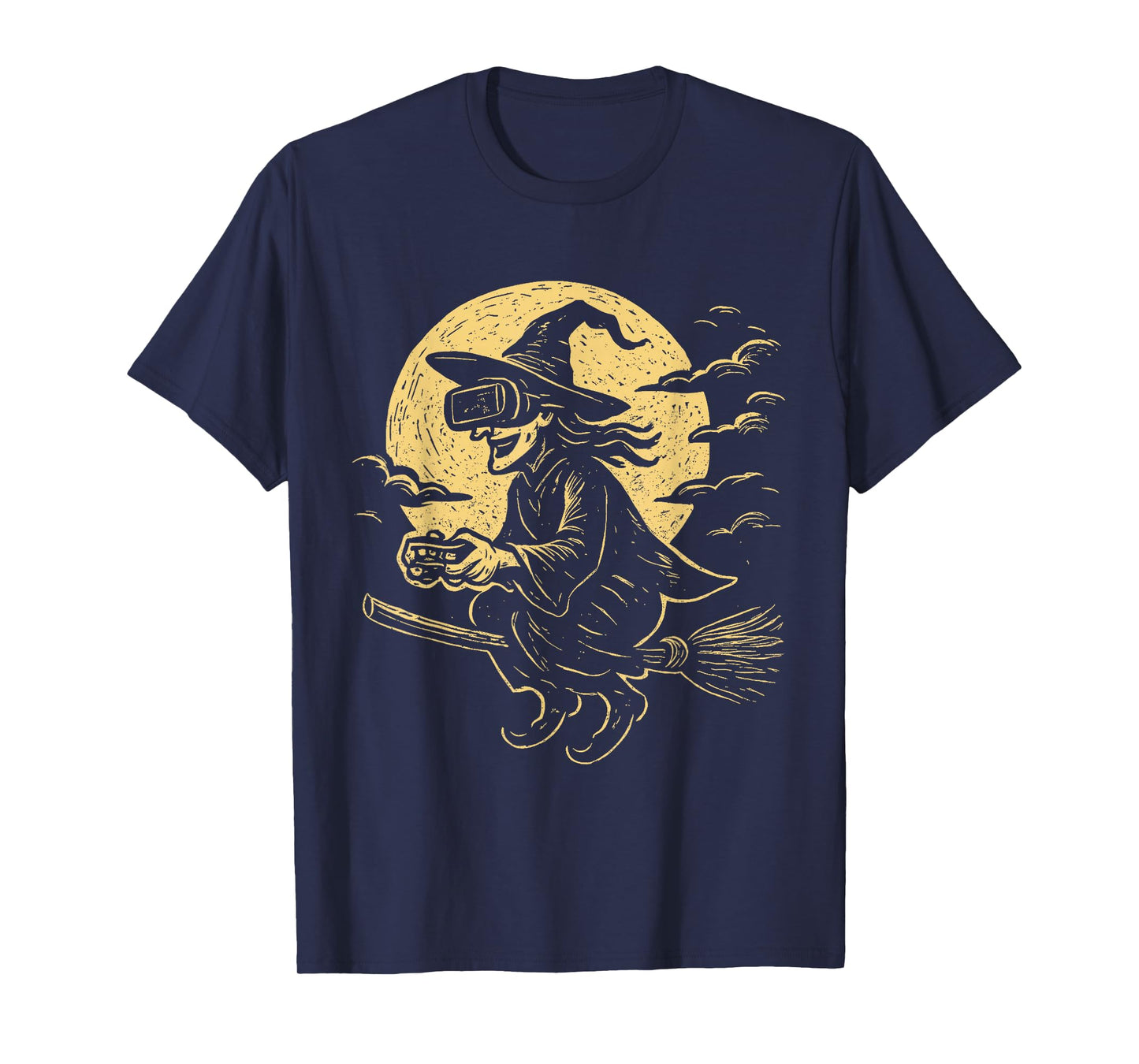 Halloween Witch Gamer VR Broomstick Funny Design T-Shirt