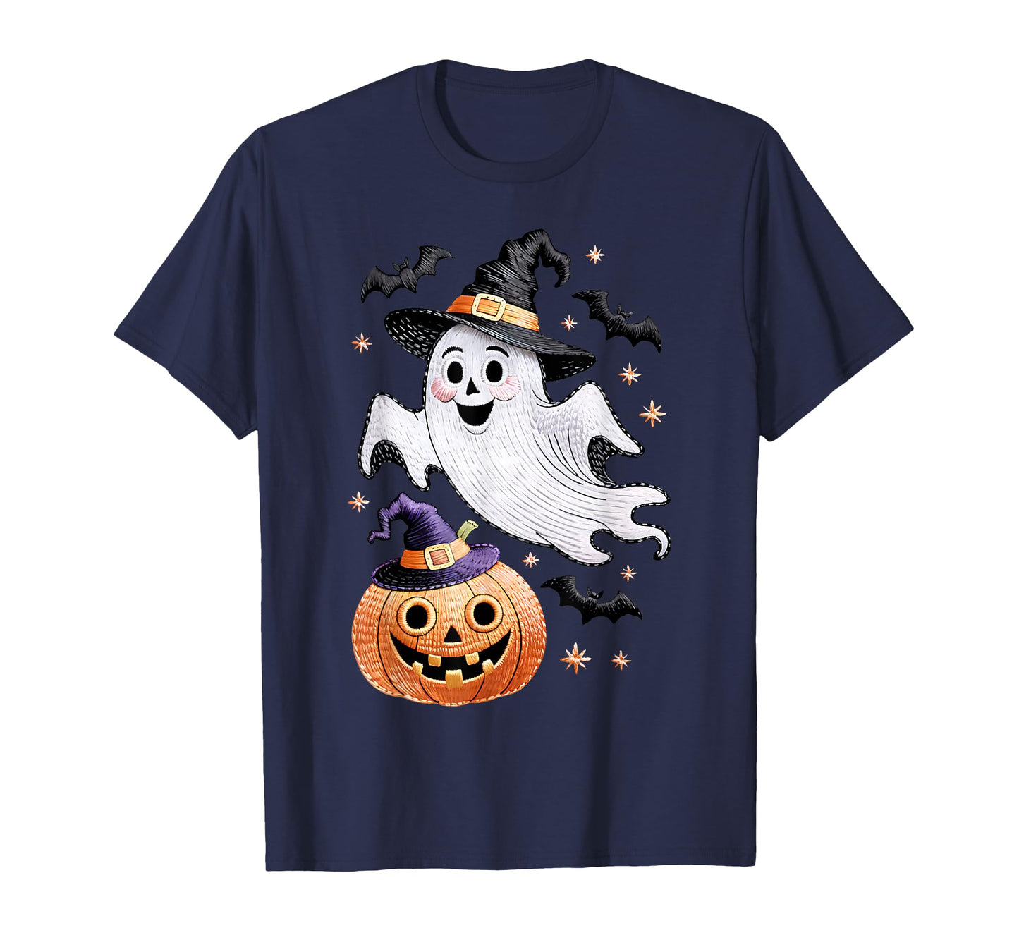 Halloween Ghost and Pumpkin Witch Hat Spooky Design T-Shirt