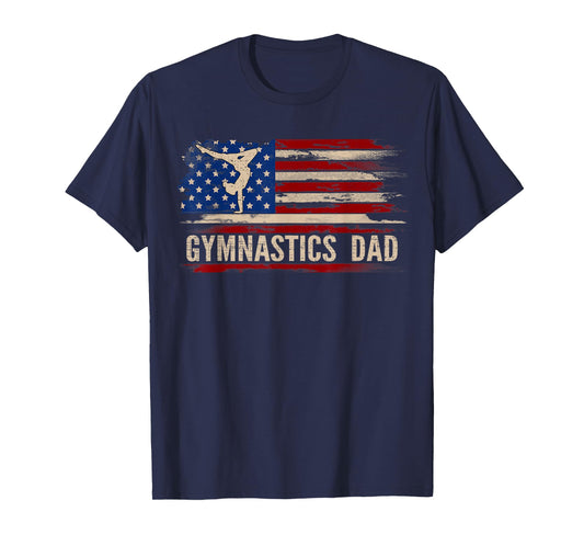 Vintage Gymnastics Dad American USA Flag Sports Gift T-Shirt for Women Kids Men