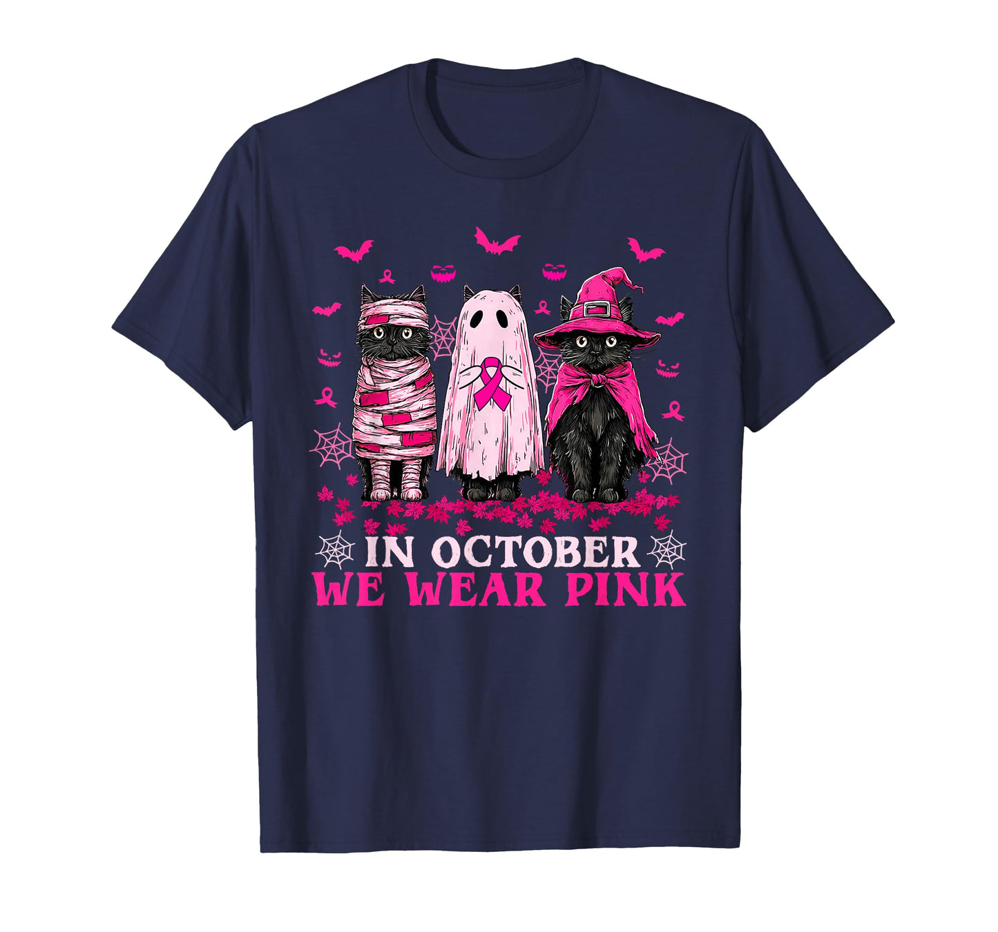 Retro Halloween Black Cat in October We Wear Pink T-Shirt