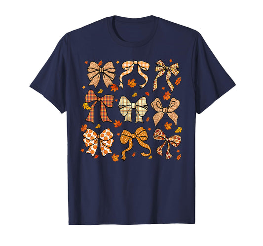 Fall Coquette Bow Fall Pumpkin Thanksgiving Women Girl T-Shirt