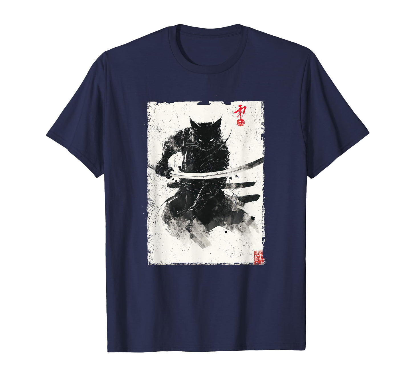 Vintage Samurai Cat Graphic Art Japanese Ukiyo-e T-Shirt