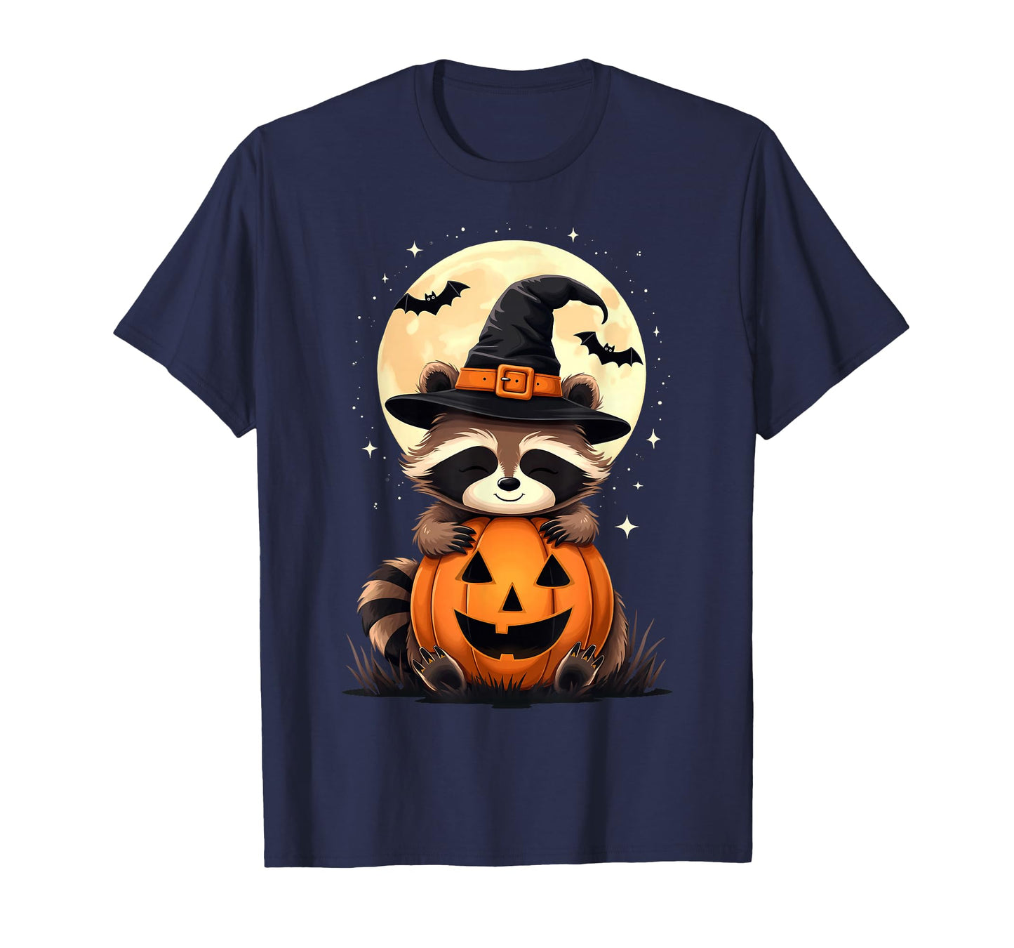 Halloween Raccoon Witch Hat Pumpkin Spooky T-Shirt