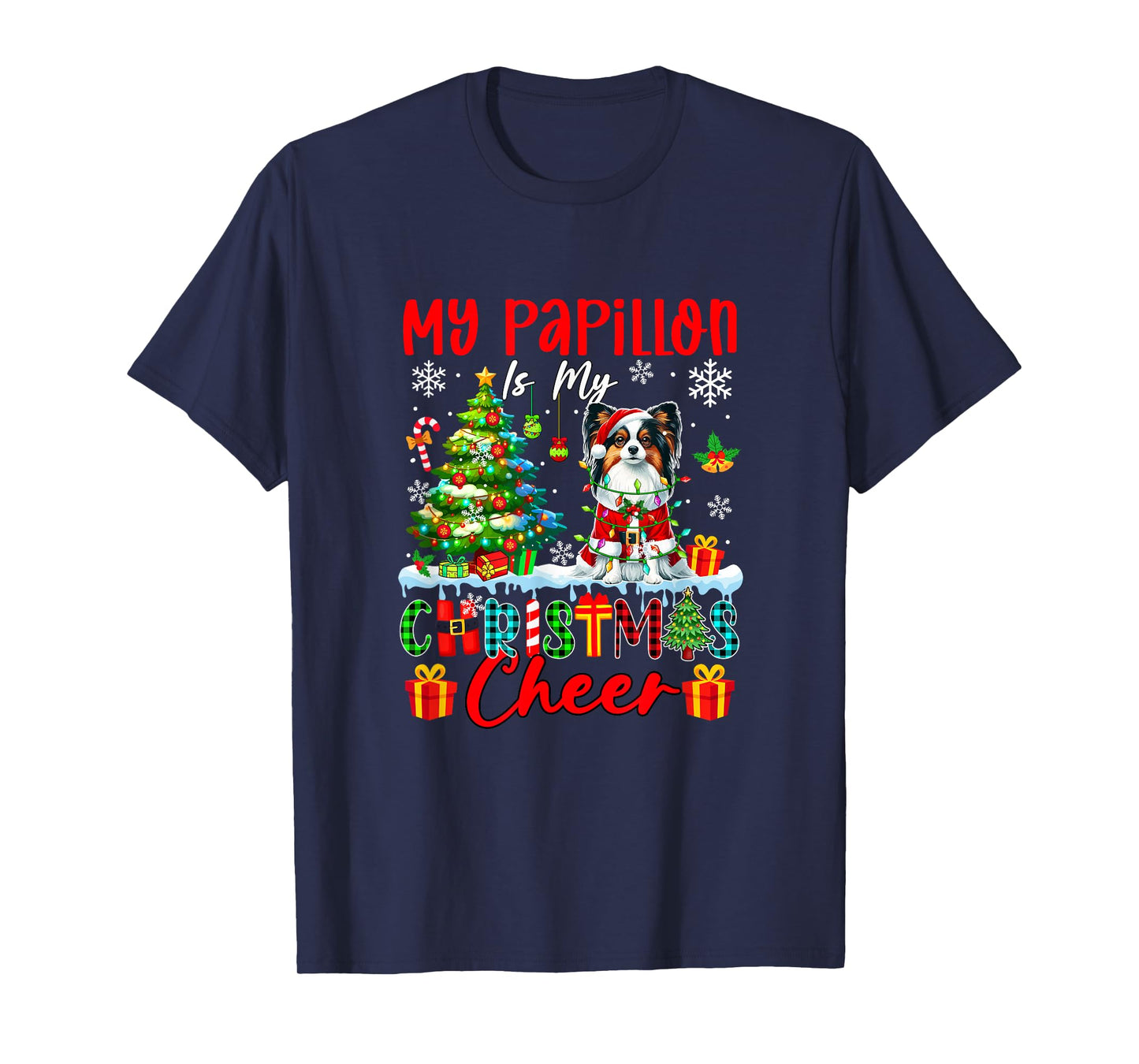 My Papillon is My Xmas Cheer Funny Santa Dog Owner Kids T-Shirt