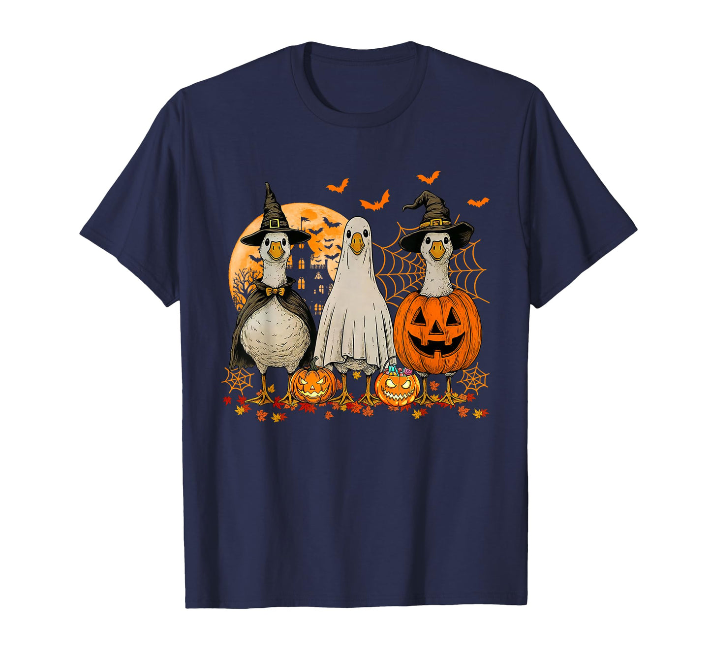 Ghost and Witch Goose Retro Halloween Goose Costume T-Shirt